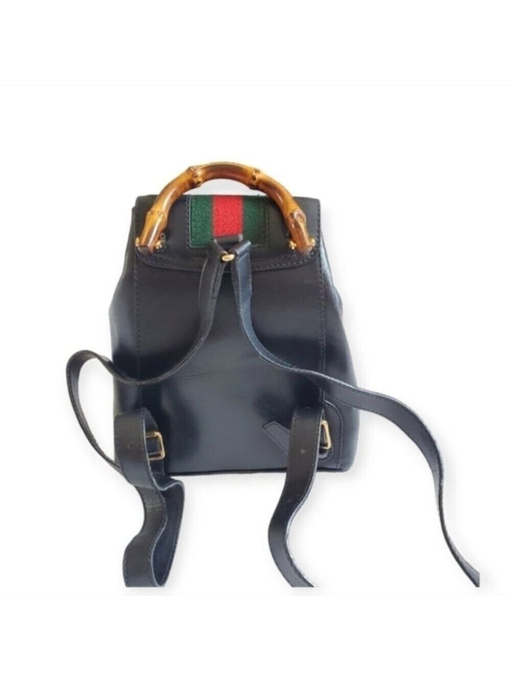 Authentic Gucci Mini Backpack Black Leather Bamboo Handle - Picture 3 of 15